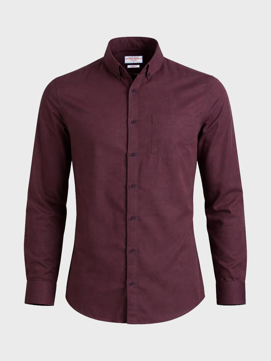 Men's Maroon Slim Fit Solid Casual Shirt