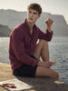 Men's Maroon Slim Fit Solid Casual Shirt