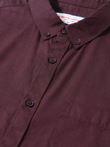 Men's Maroon Slim Fit Solid Casual Shirt
