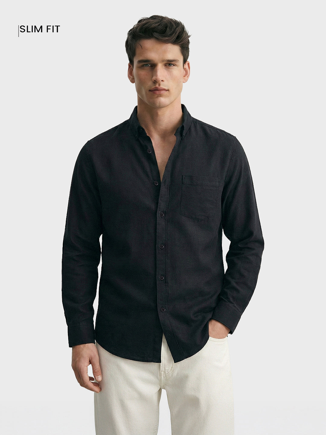 Men's Black Slim Fit Solid Casual Shirt