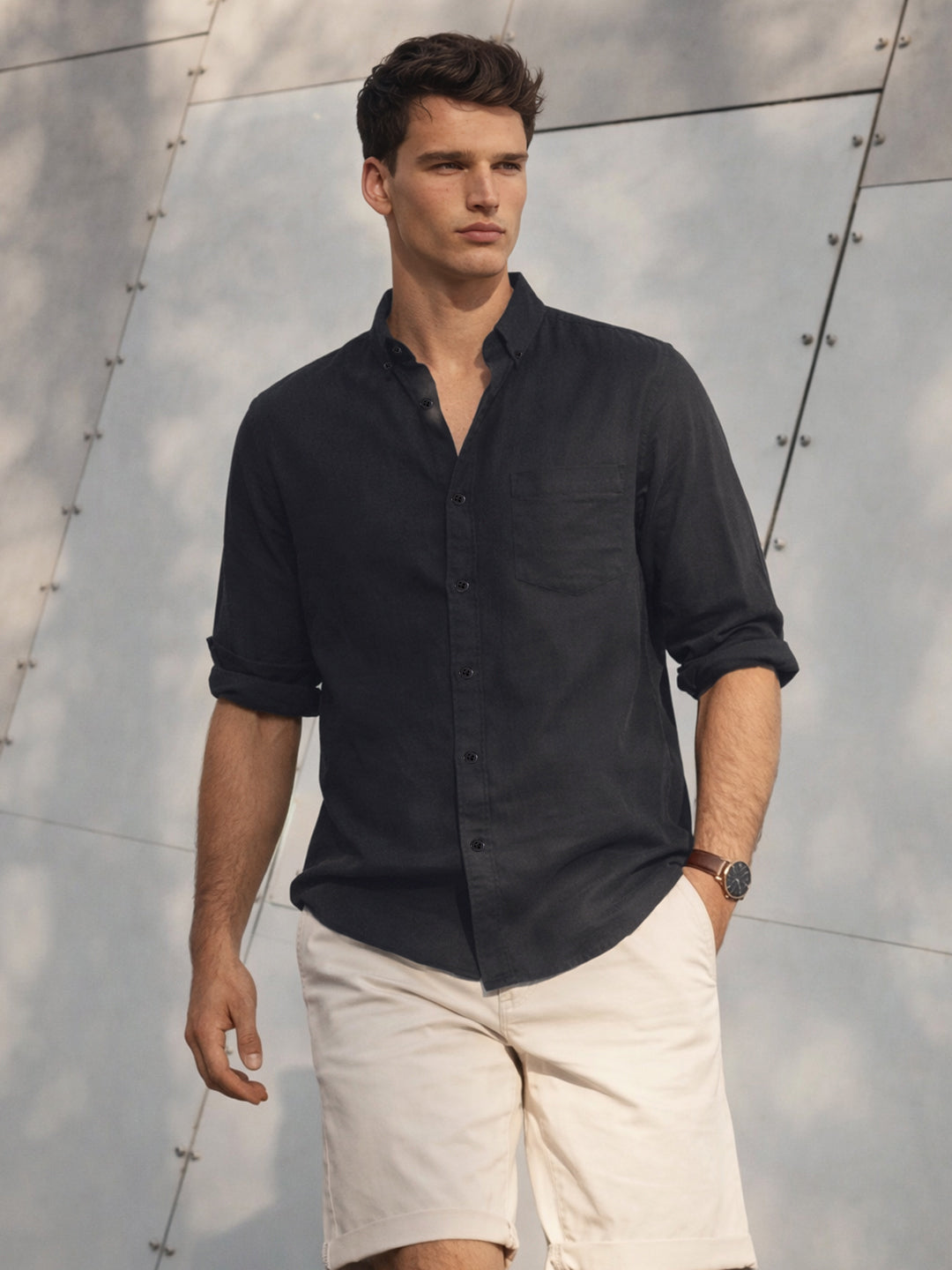 Men's Black Slim Fit Solid Casual Shirt
