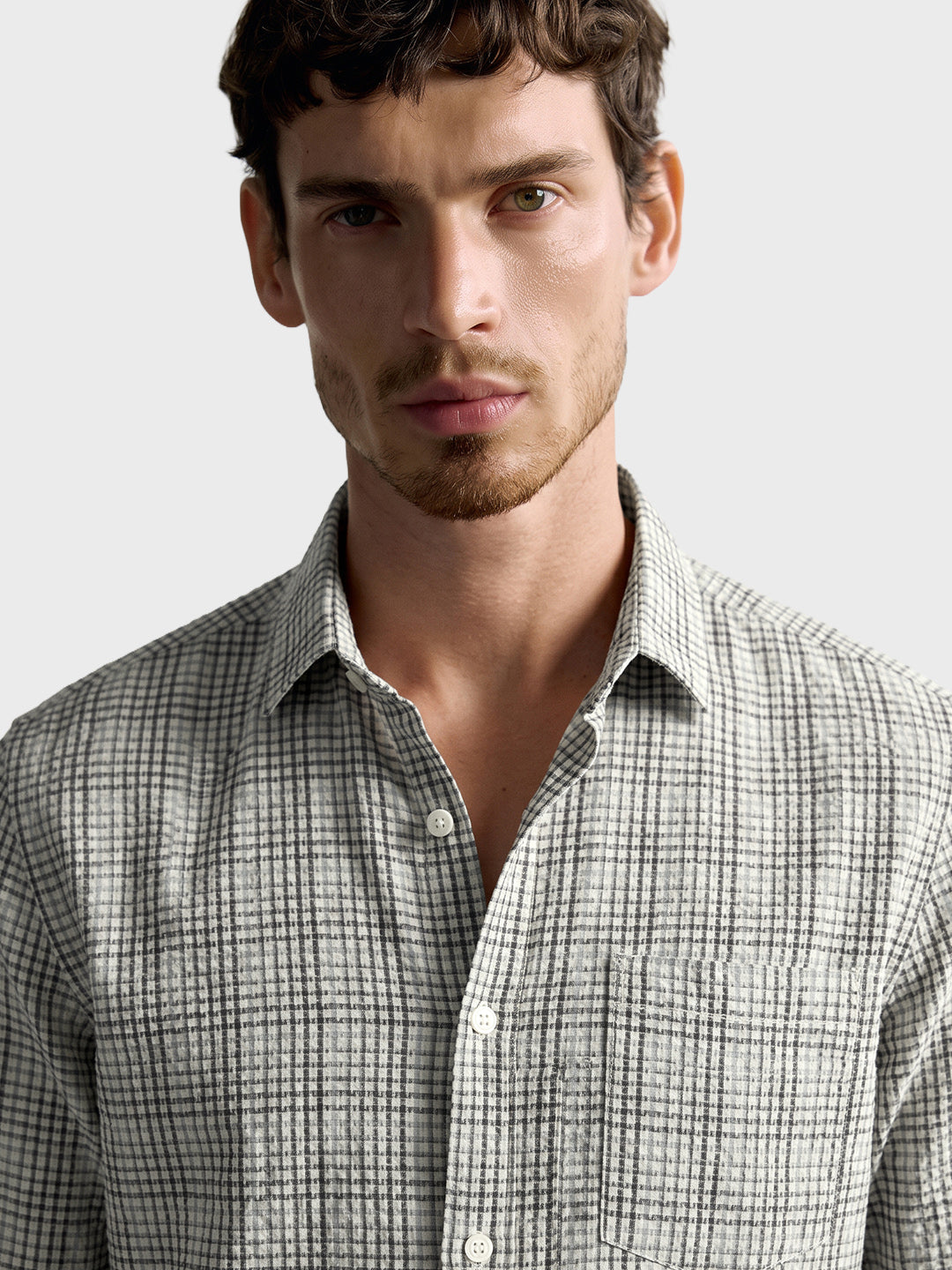Men's Grey Slim Fit Checkered Casual Shirt
