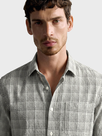 Men's Grey Slim Fit Checkered Casual Shirt