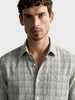 Men's Grey Slim Fit Checkered Casual Shirt