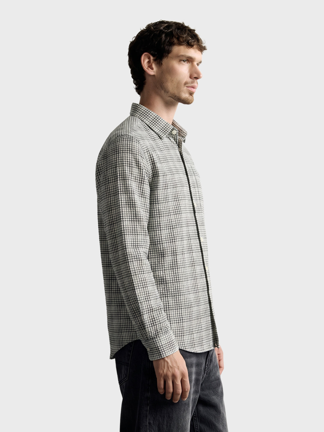Men's Grey Slim Fit Checkered Casual Shirt