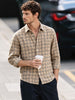 Men's Khaki Slim Fit Checkered Casual Shirt