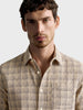 Men's Khaki Slim Fit Checkered Casual Shirt