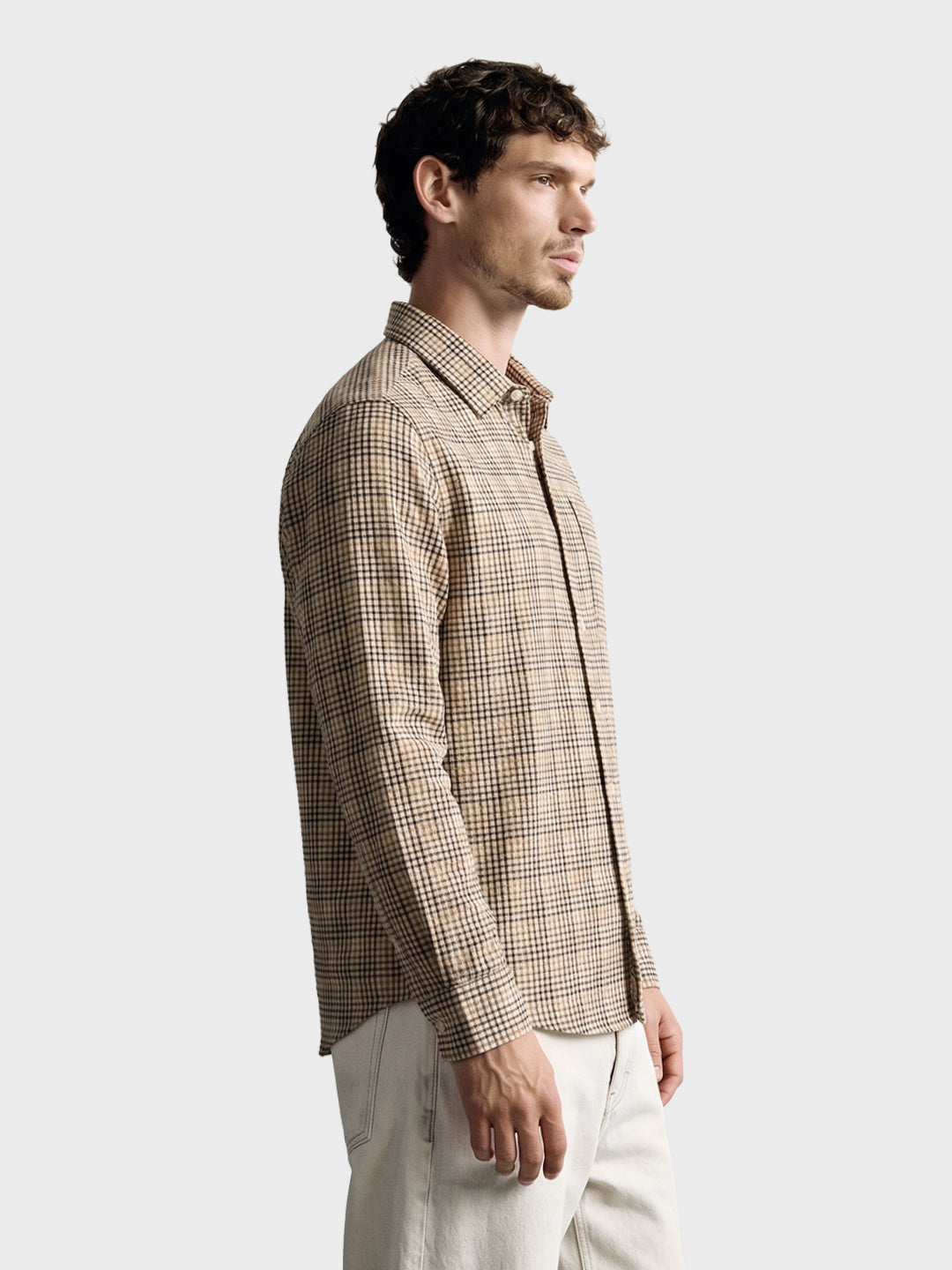 Men's Khaki Slim Fit Checkered Casual Shirt