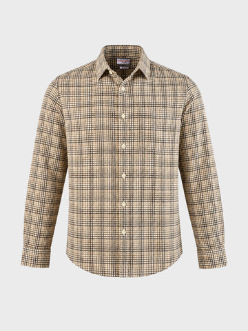 Men's Khaki Slim Fit Checkered Casual Shirt