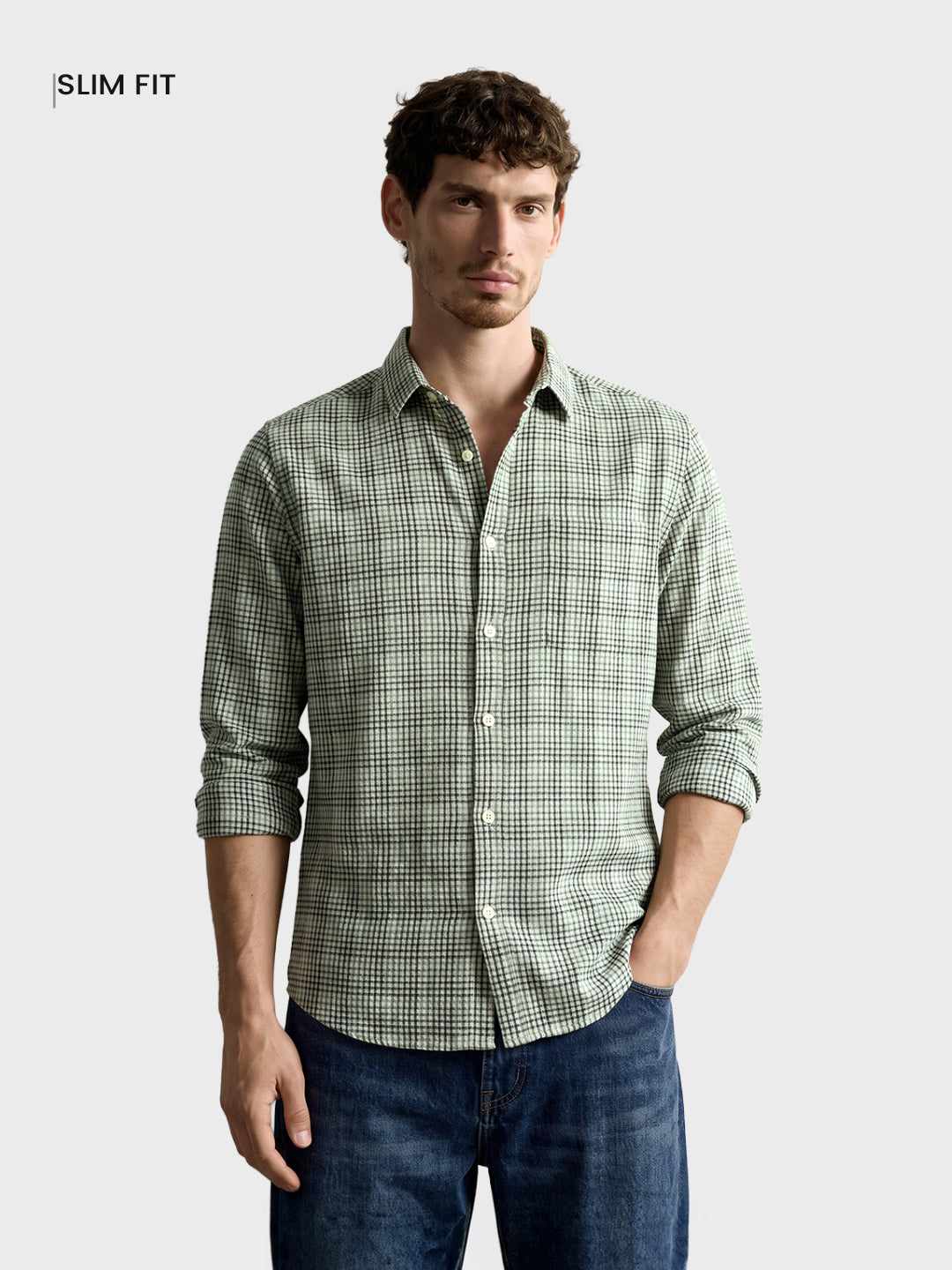 Men's Green Slim Fit Checkered Casual Shirt