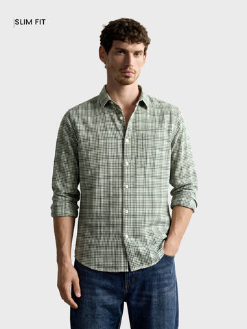 Men's Green Slim Fit Checkered Casual Shirt