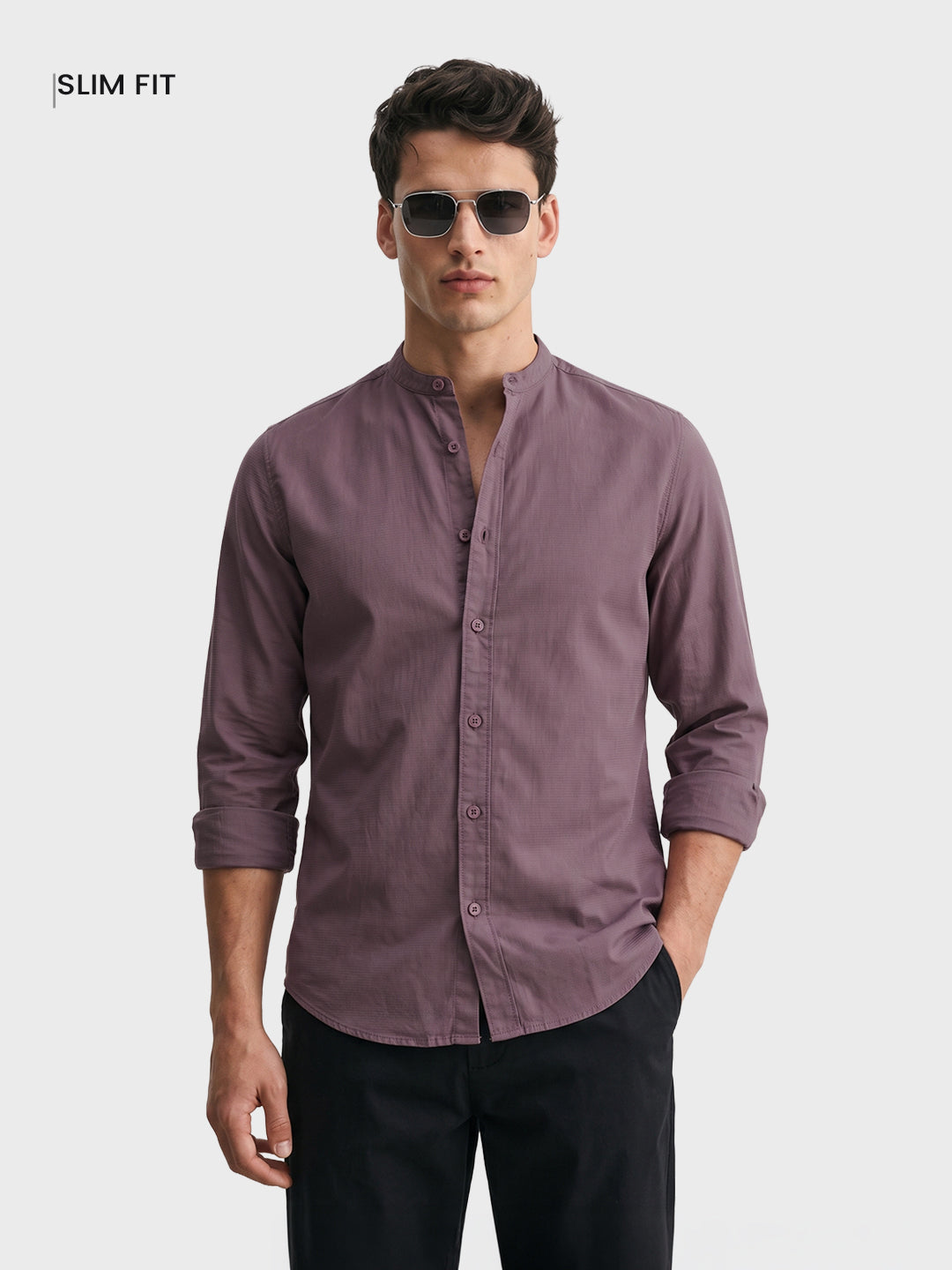 Men's Purple Slim Fit Solid Casual Shirt