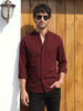 Men's Maroon Slim Fit Solid Casual Shirt