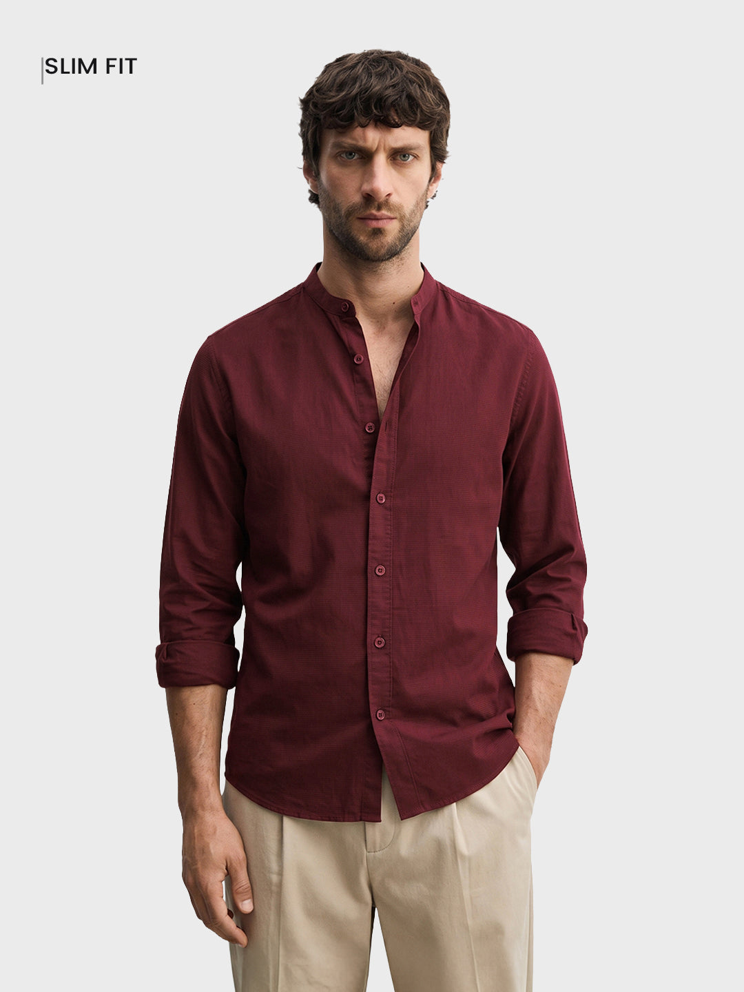 Men's Maroon Slim Fit Solid Casual Shirt