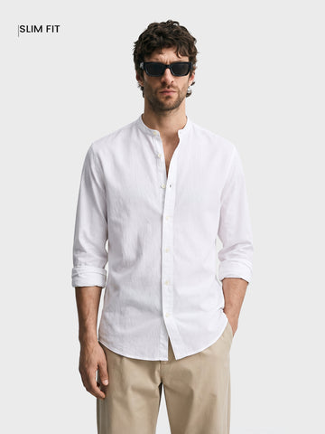 Men's White Slim Fit Solid Casual Shirt