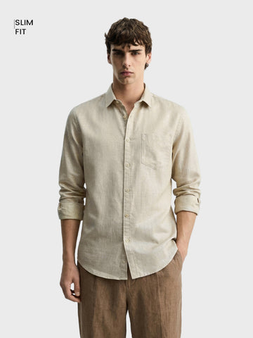 Men's Khaki Slim Fit Solid Casual Shirt