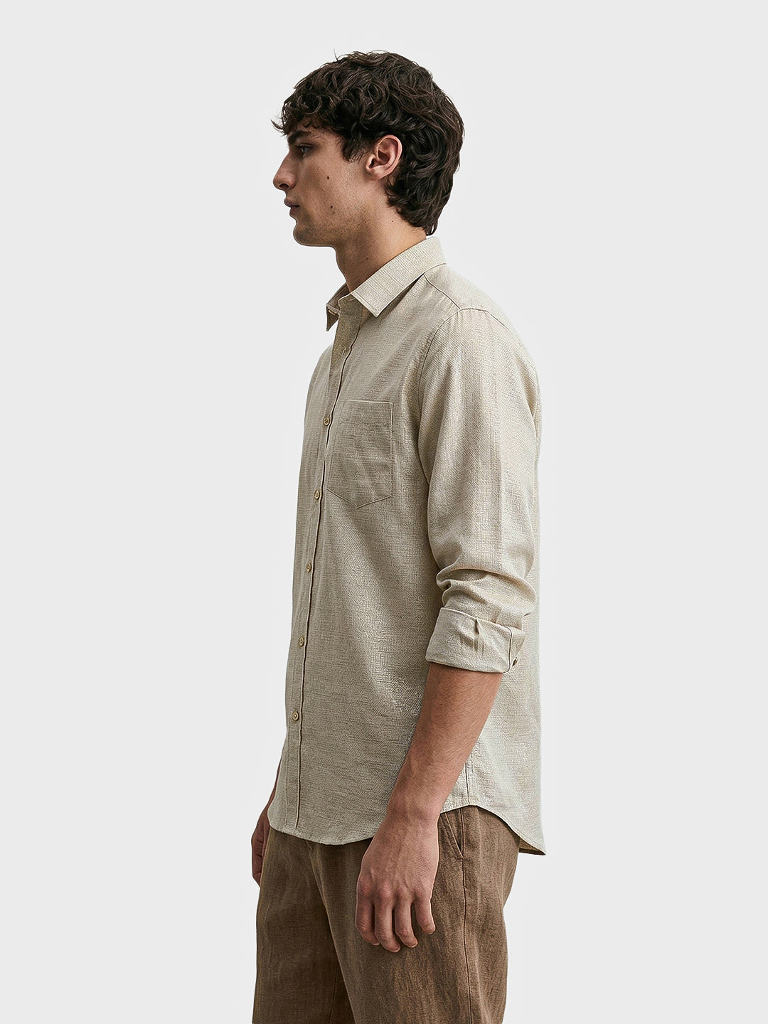 Men's Khaki Slim Fit Solid Casual Shirt