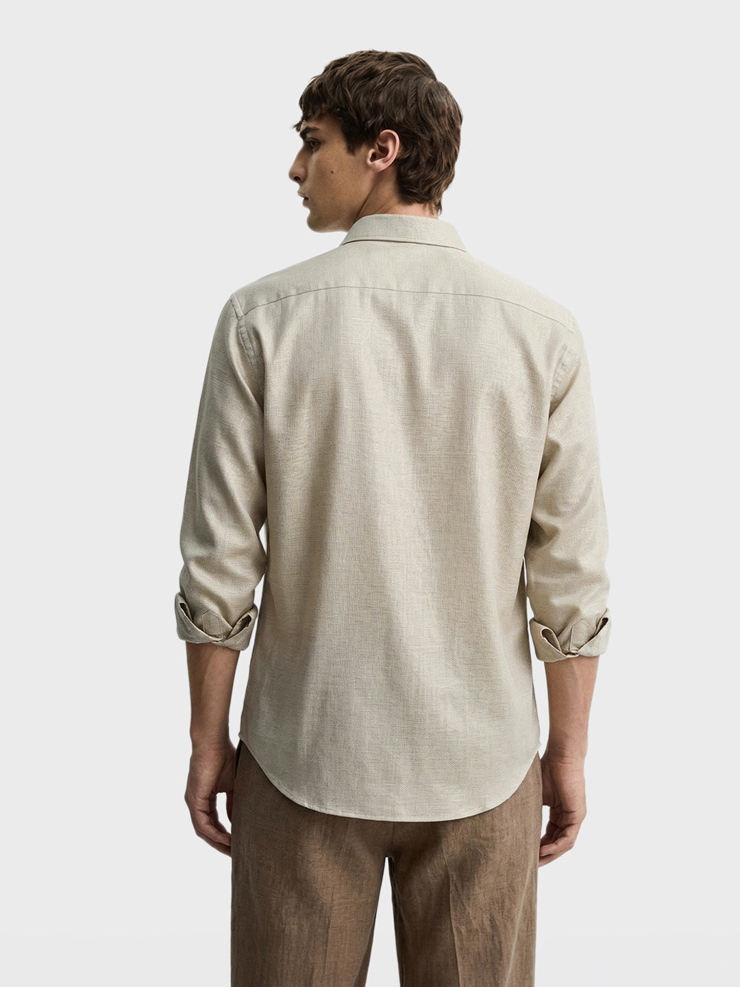 Men's Khaki Slim Fit Solid Casual Shirt