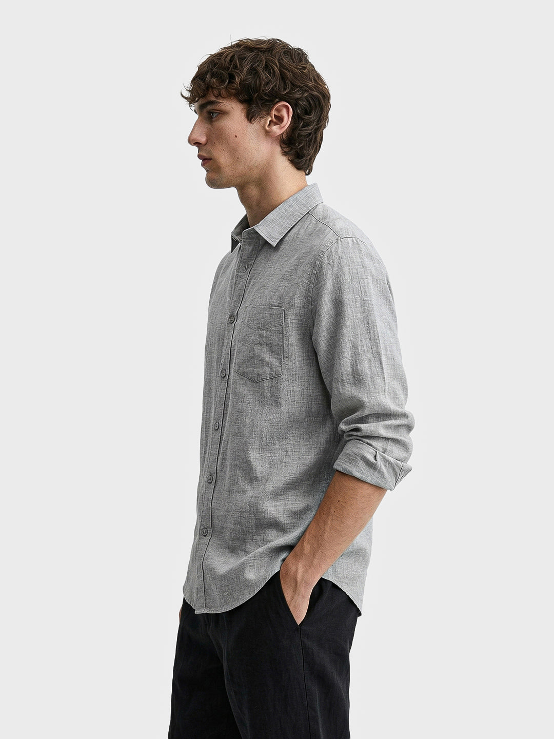 Men's Grey Slim Fit Solid Casual Shirt