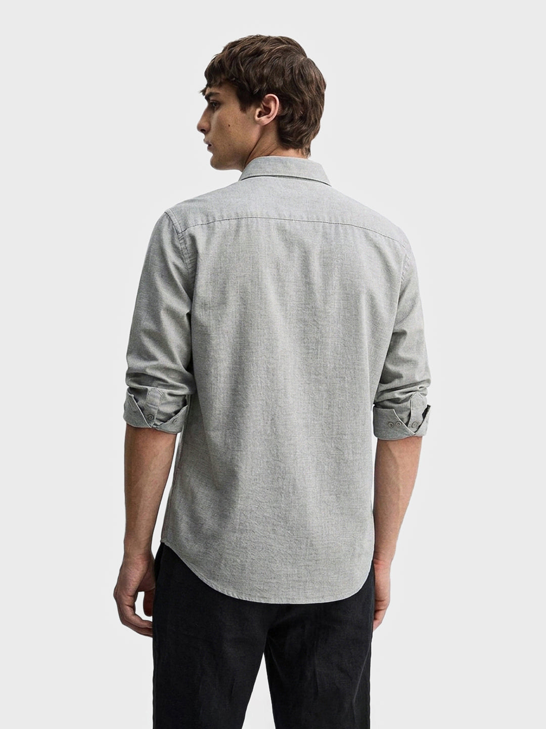 Men's Grey Slim Fit Solid Casual Shirt