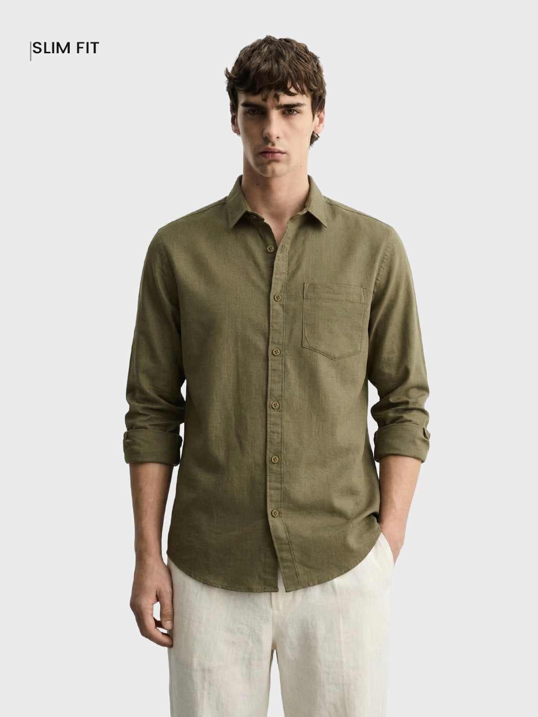 Men's Green Slim Fit Solid Casual Shirt