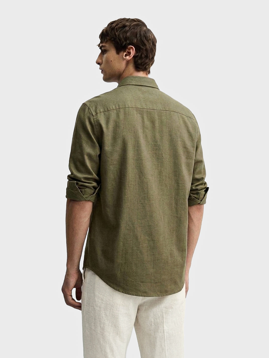 Men's Green Slim Fit Solid Casual Shirt