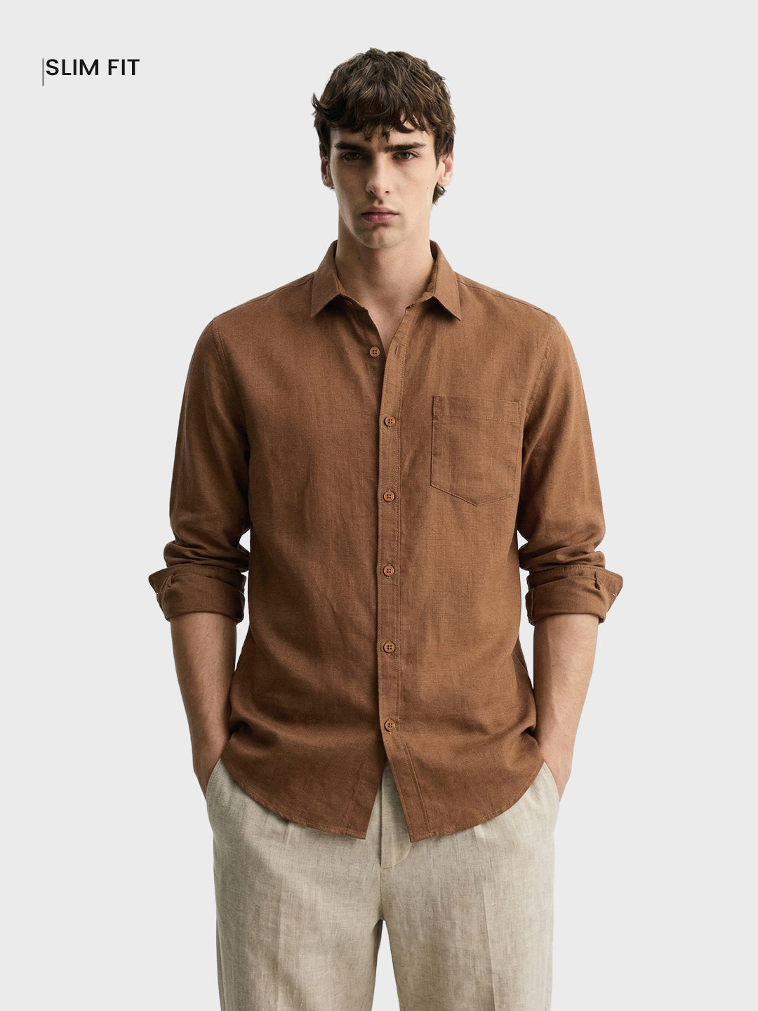 Men's Brown Slim Fit Solid Casual Shirt