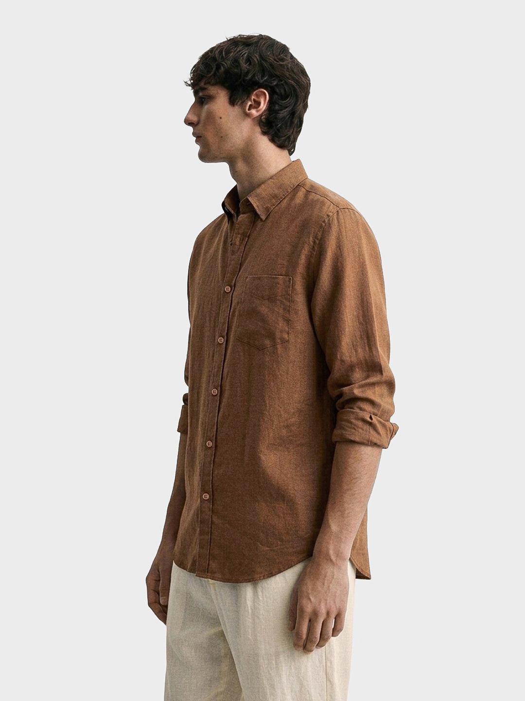 Men's Brown Slim Fit Solid Casual Shirt