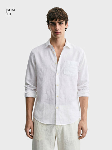 Men's White Slim Fit Solid Casual Shirt