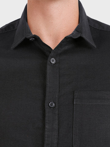 Men's Black Slim Fit Solid Casual Shirt