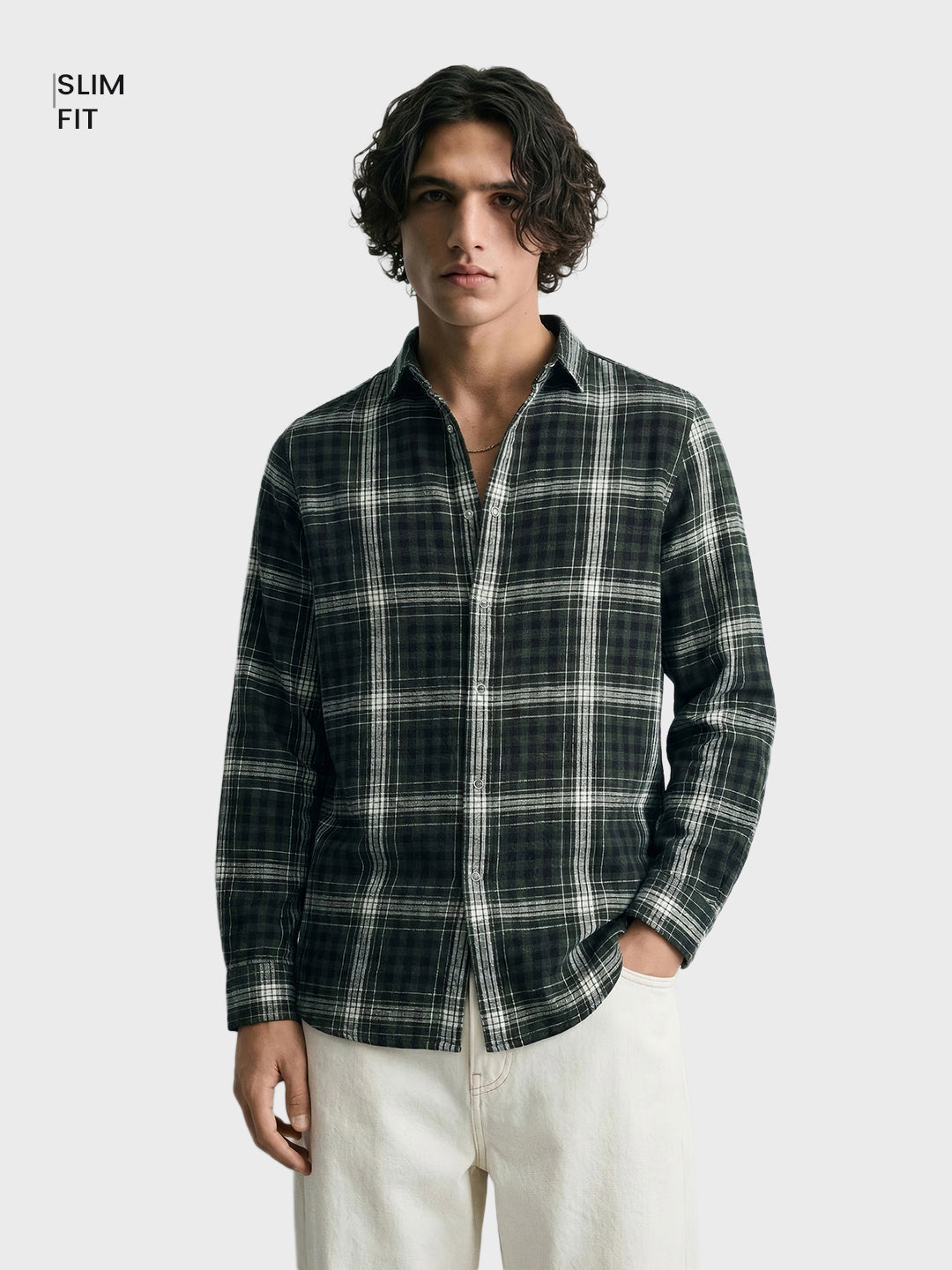 Men's Green Slim Fit Checkered Casual Shirt
