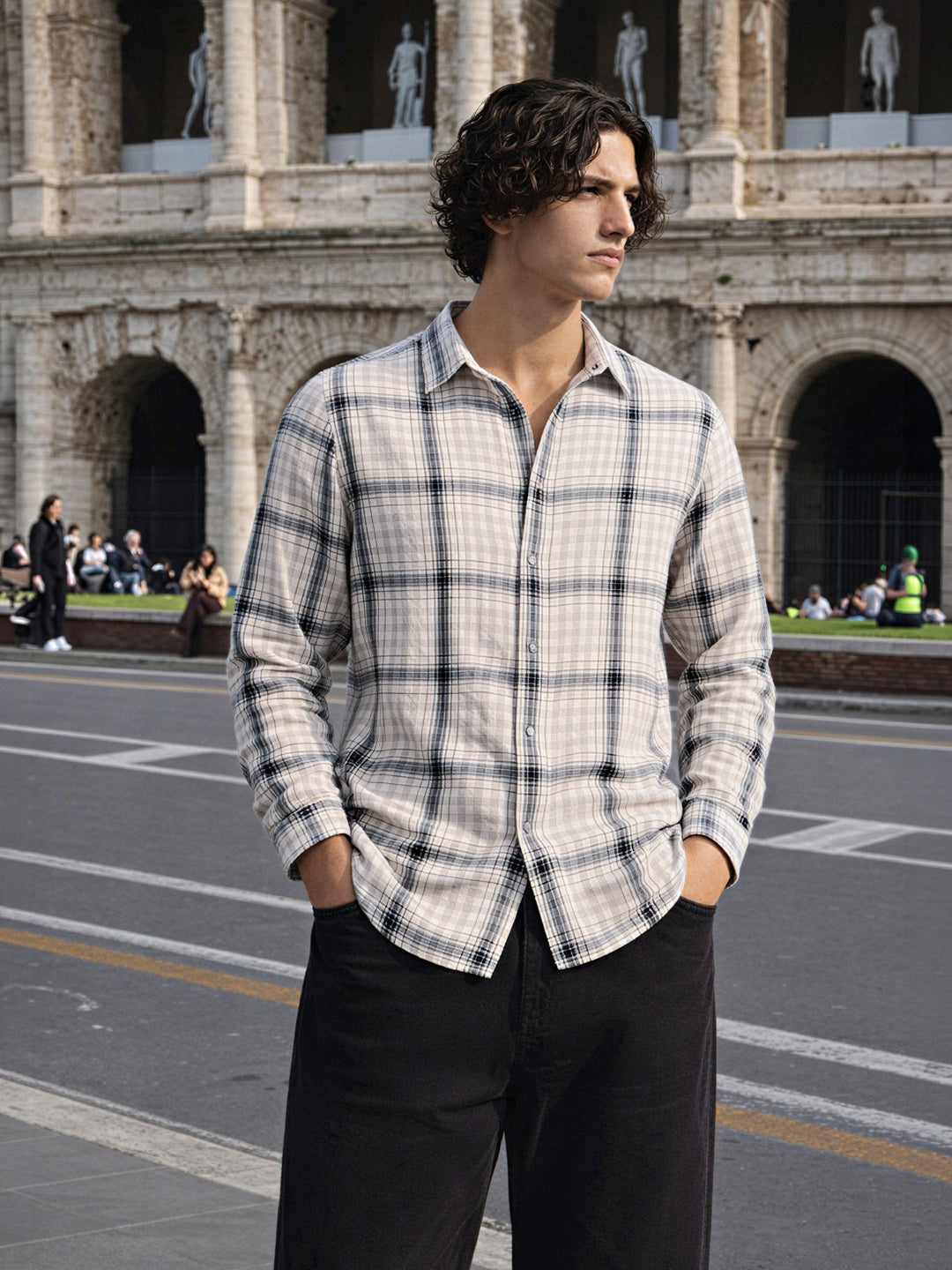 Men's Grey Slim Fit Checkered Casual Shirt