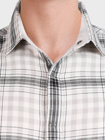 Men's Grey Slim Fit Checkered Casual Shirt