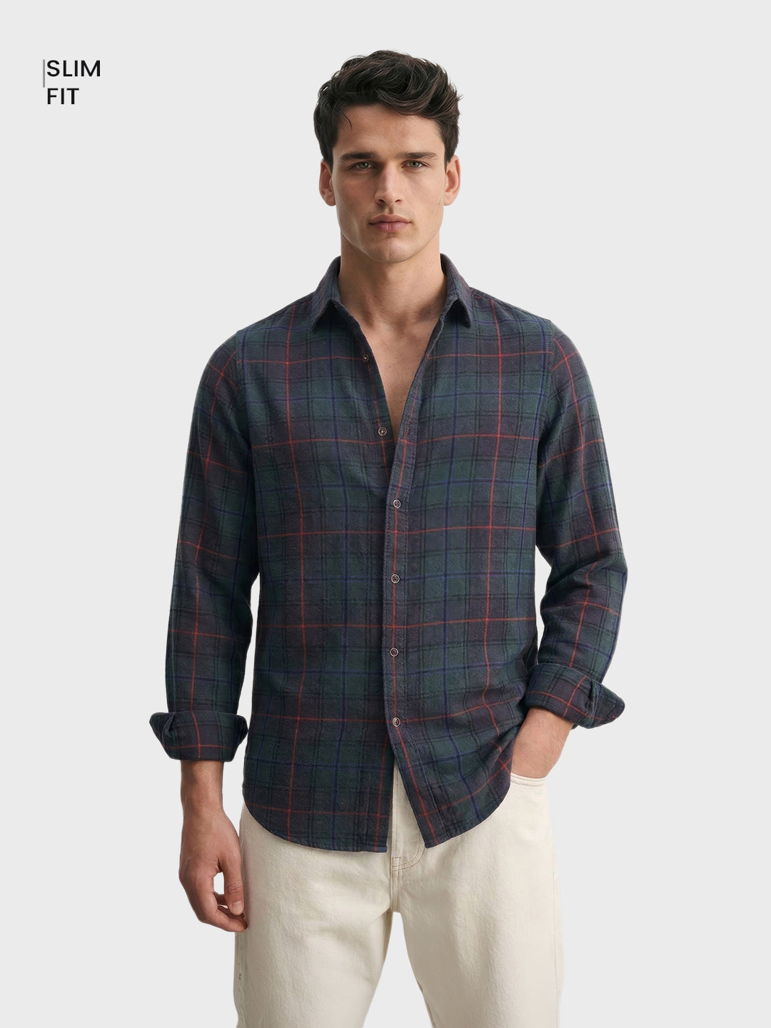 Men's Green Slim Fit Checkered Casual Shirt