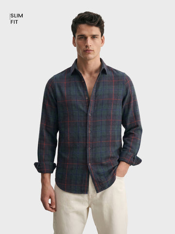 Men's Green Slim Fit Checkered Casual Shirt