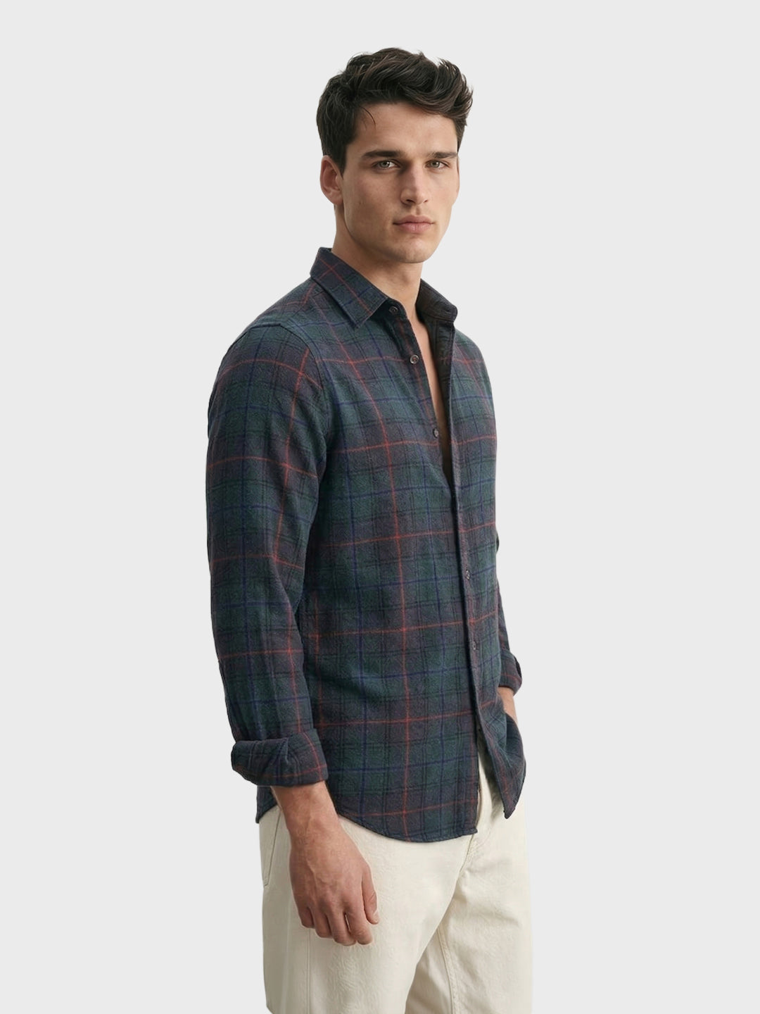Men's Green Slim Fit Checkered Casual Shirt