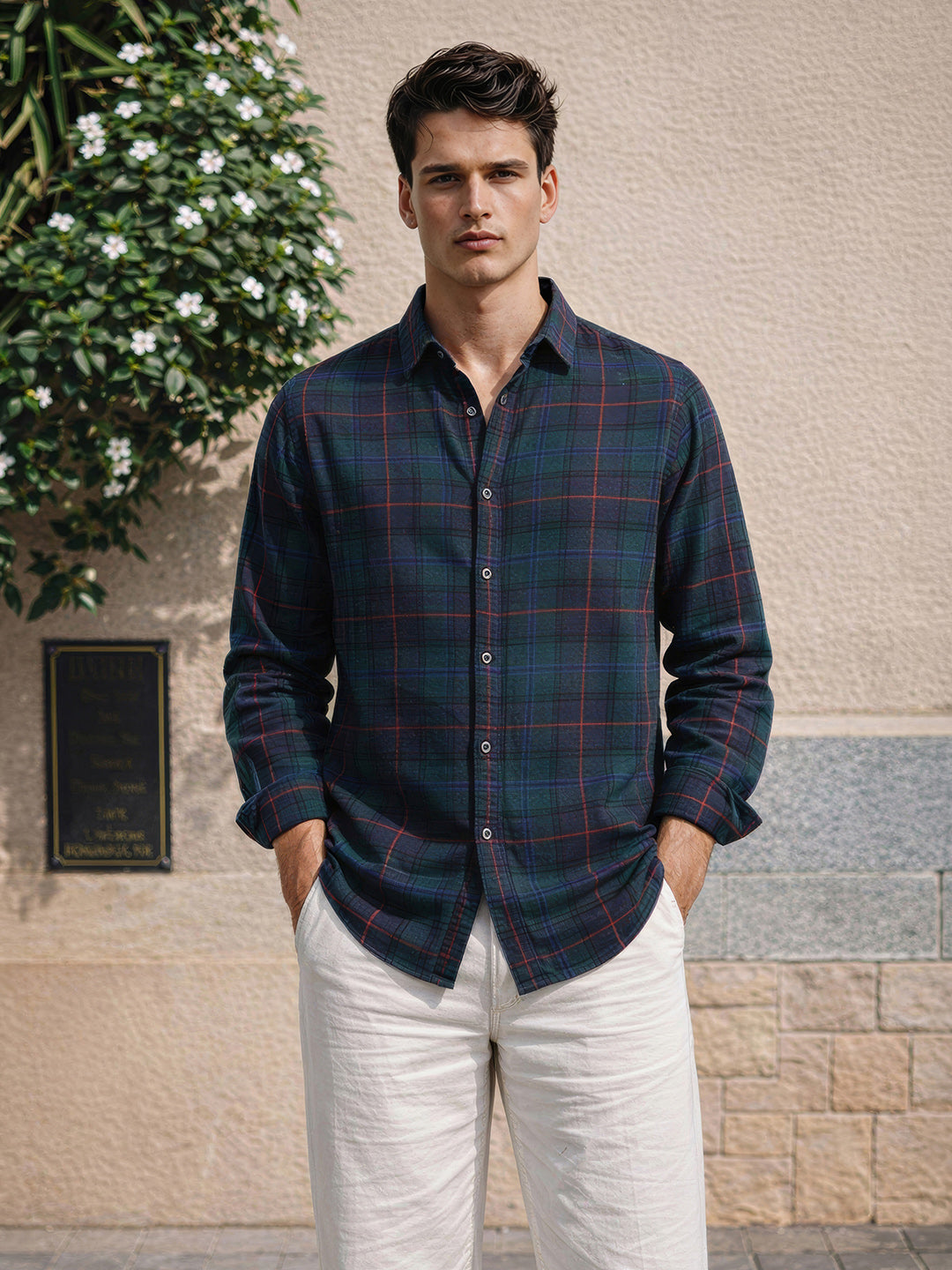 Men's Green Slim Fit Checkered Casual Shirt