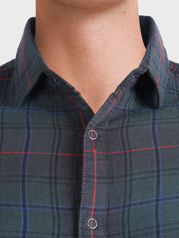 Men's Green Slim Fit Checkered Casual Shirt
