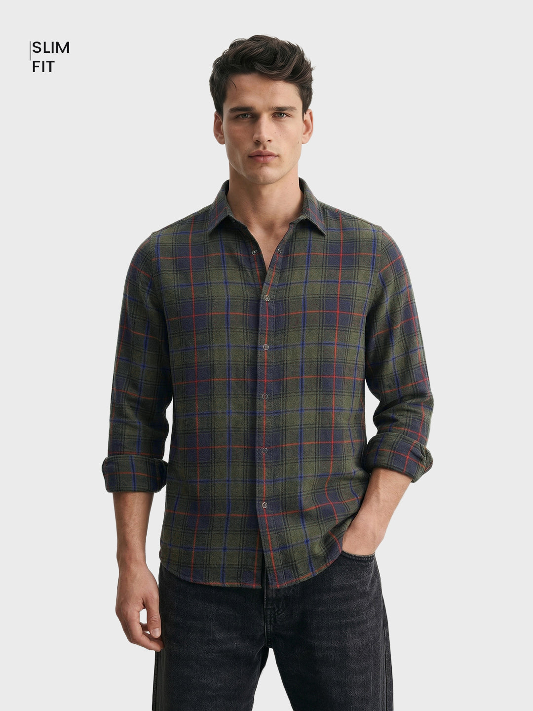 Men's Green Slim Fit Checkered Casual Shirt