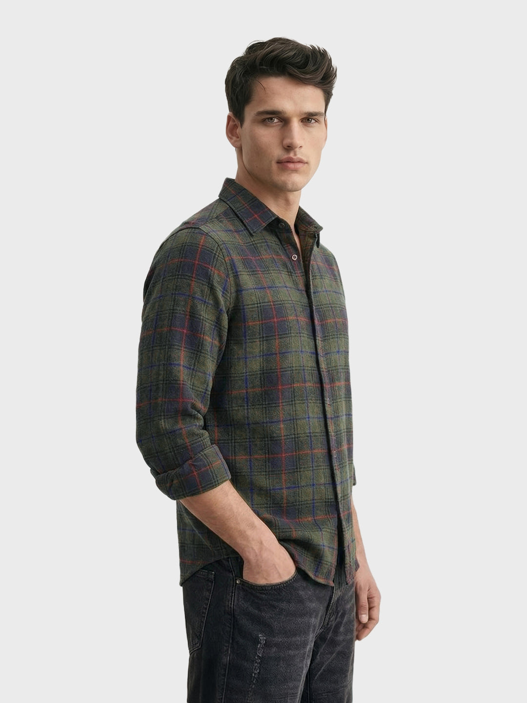 Men's Green Slim Fit Checkered Casual Shirt