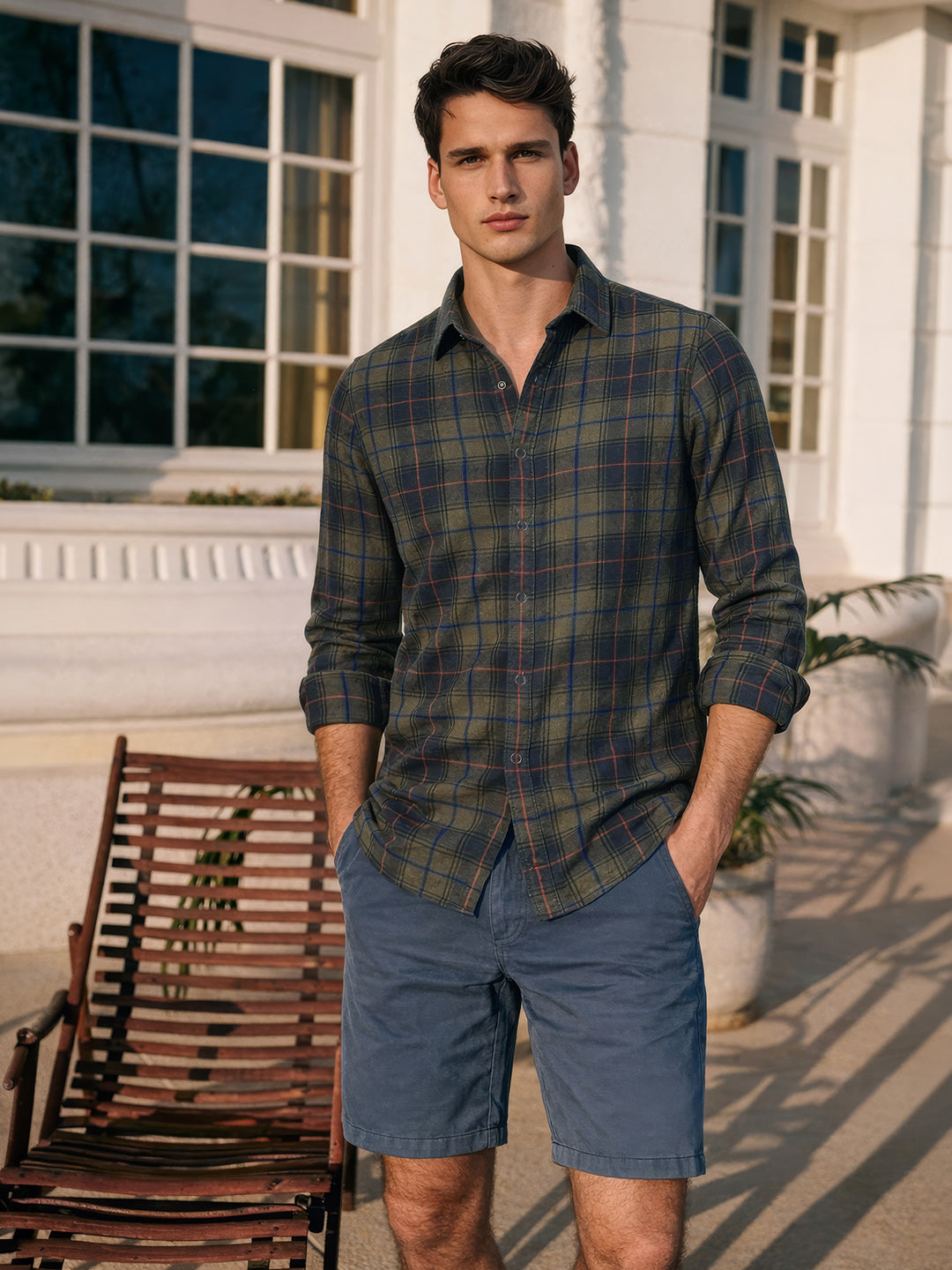 Men's Green Slim Fit Checkered Casual Shirt