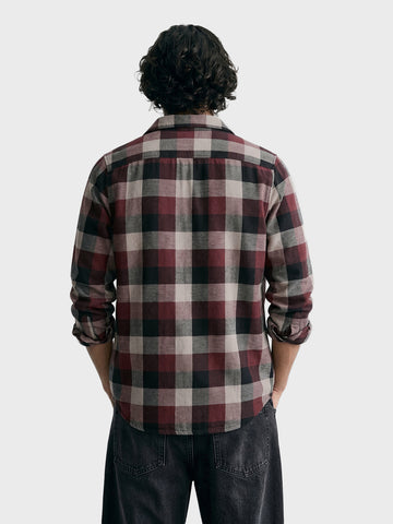 Men's Maroon Slim Fit Checkered Casual Shirt