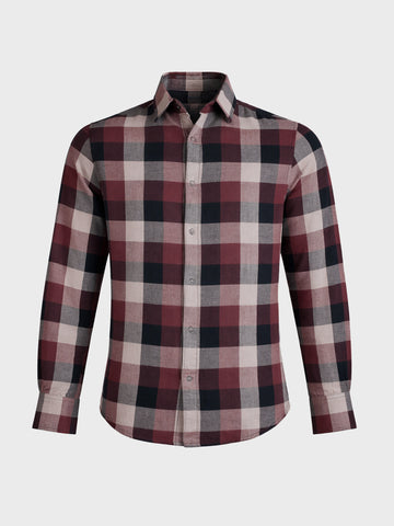 Men's Maroon Slim Fit Checkered Casual Shirt