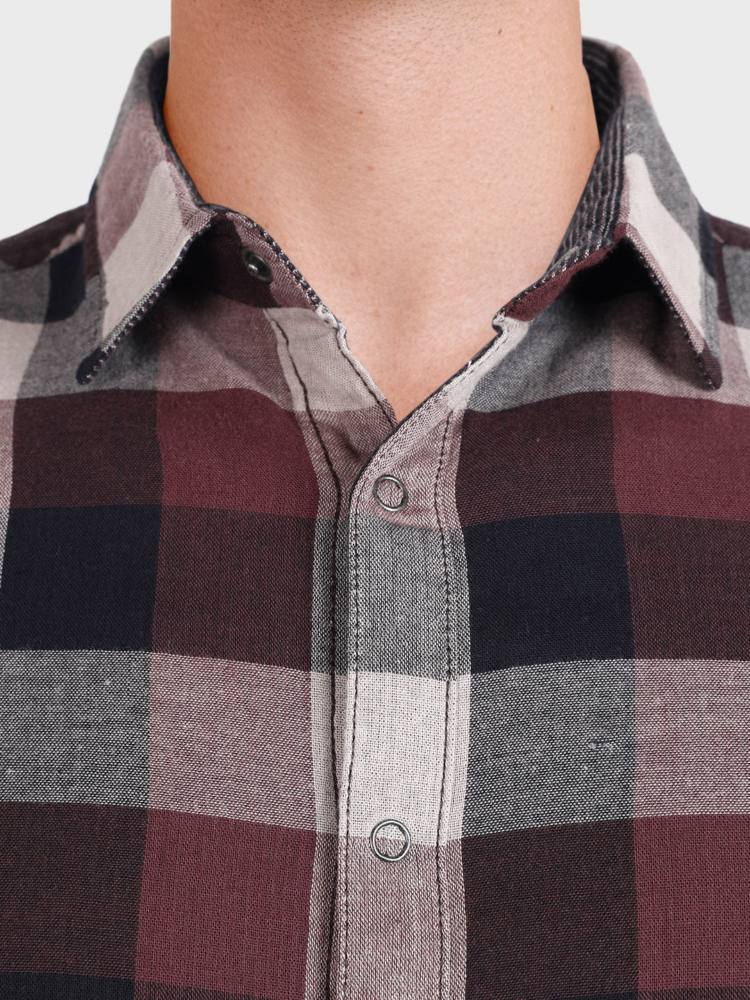 Men's Maroon Slim Fit Checkered Casual Shirt