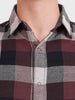 Men's Maroon Slim Fit Checkered Casual Shirt