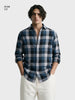 Men's Navy Blue Slim Fit Checkered Casual Shirt