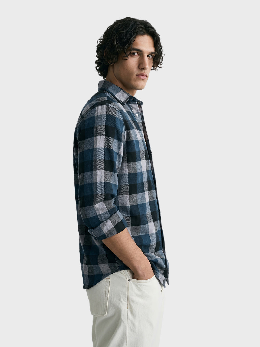 Men's Navy Blue Slim Fit Checkered Casual Shirt