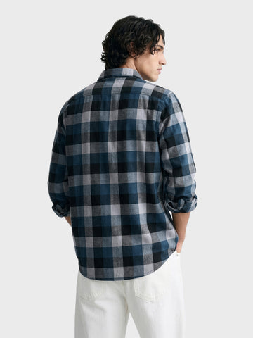 Men's Navy Blue Slim Fit Checkered Casual Shirt