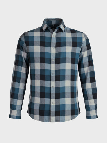Men's Navy Blue Slim Fit Checkered Casual Shirt