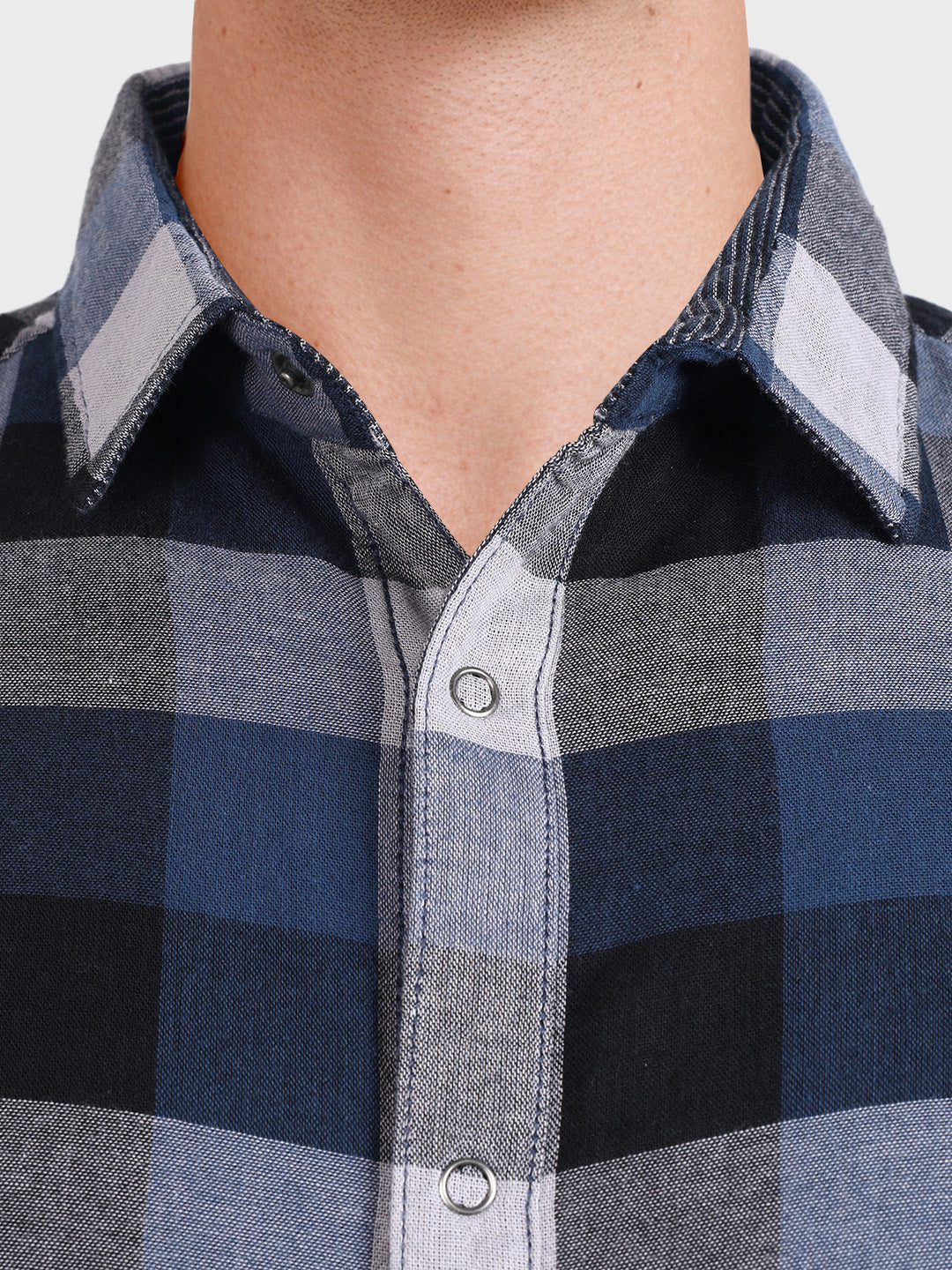 Men's Navy Blue Slim Fit Checkered Casual Shirt
